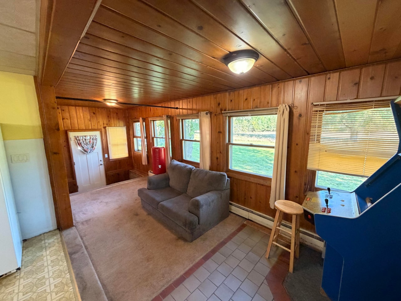 Wood-paneled sitting area
